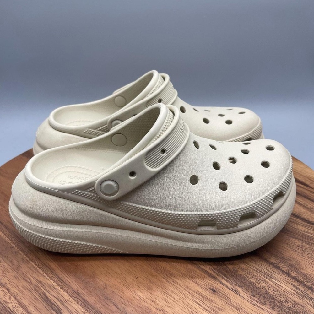 Cream platform crocs